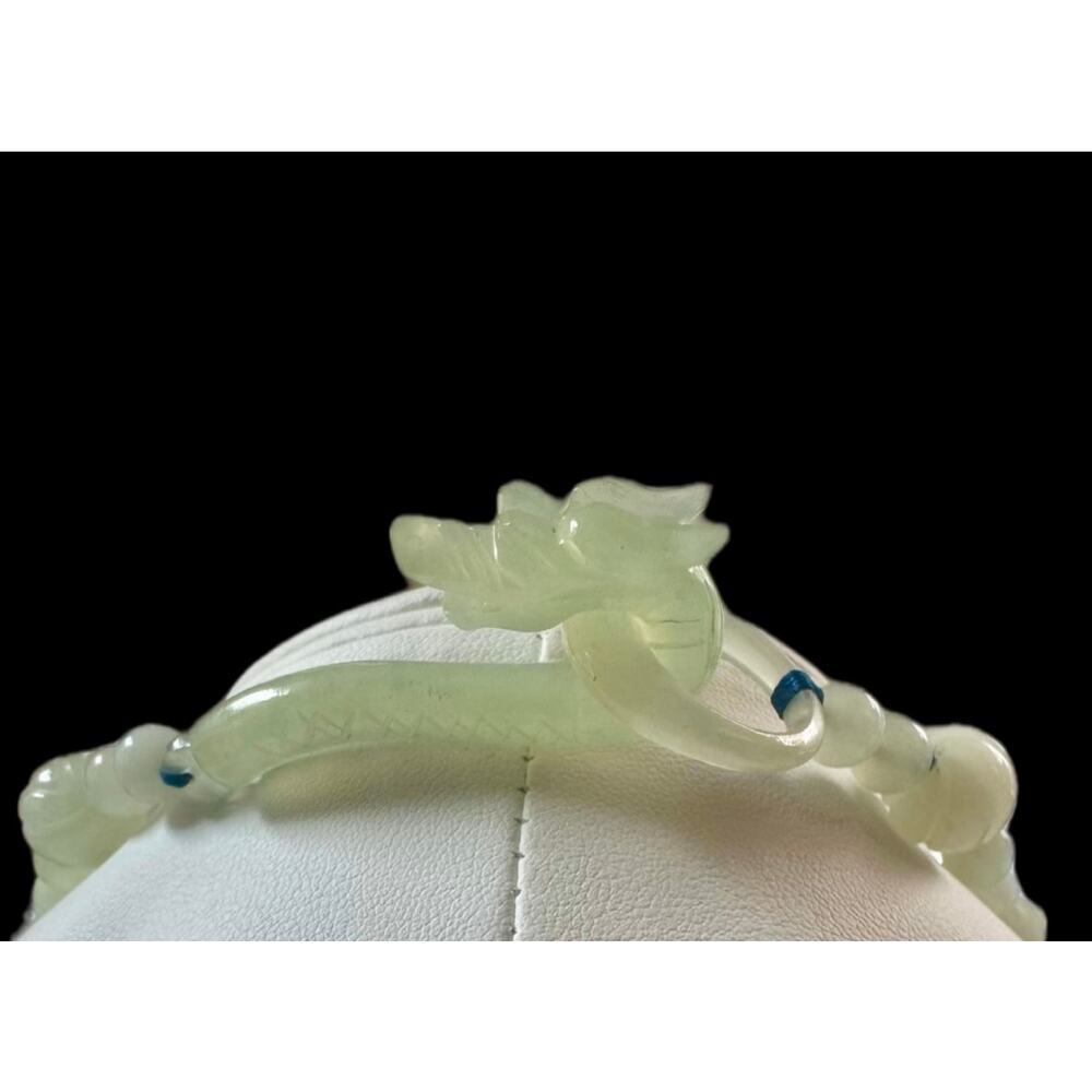 Vintage Dragon Clasp Carved Jade Bead Necklace